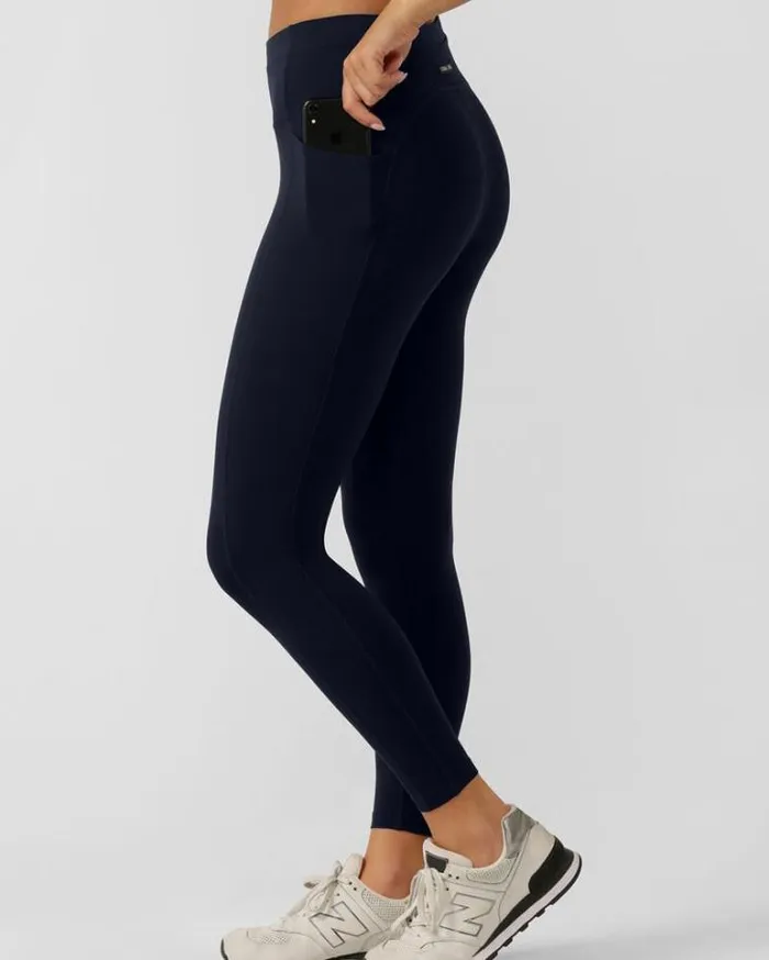 Women LORNA JANE Tights And Leggings Reactive No Ride Phone Pocket Ankle Biter Leggings French Navy