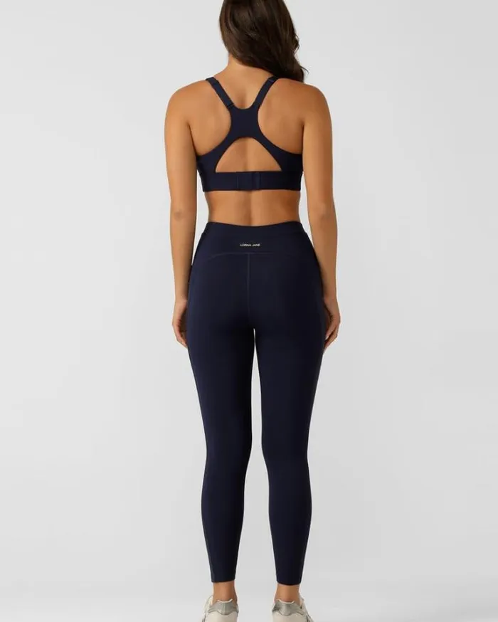 Women LORNA JANE Tights And Leggings Reactive No Ride Phone Pocket Ankle Biter Leggings French Navy