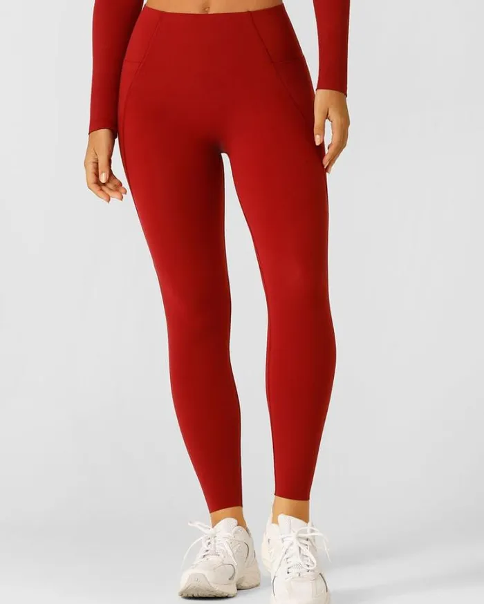 Women LORNA JANE Tights And Leggings Sculpt And Support No Ride Ankle Biter Leggings Cherry