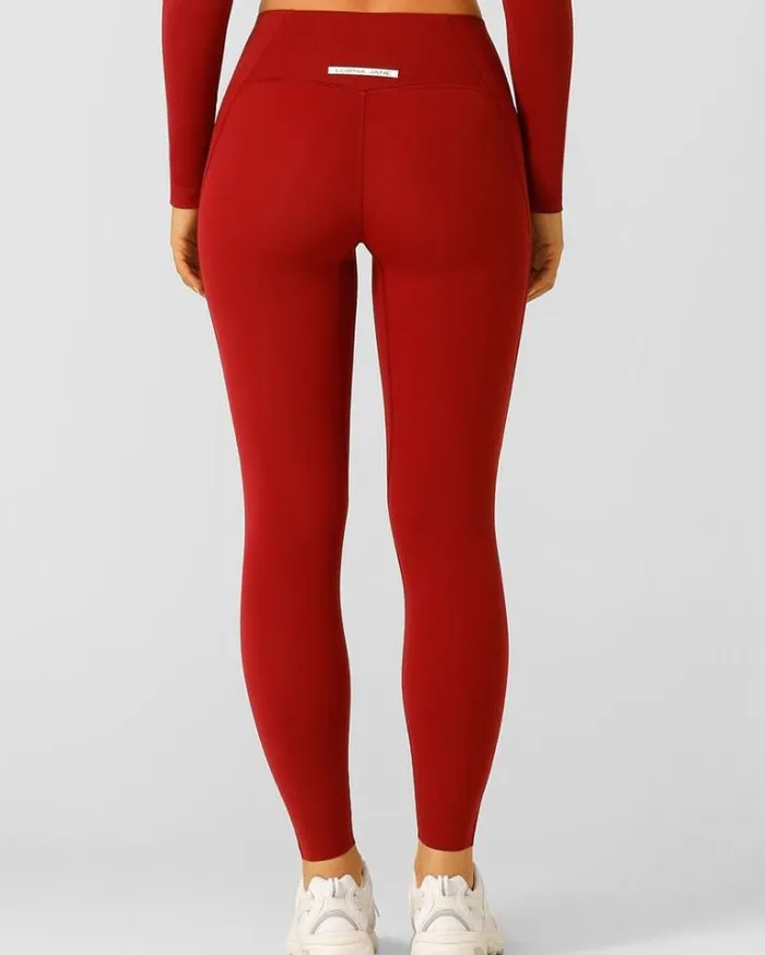 Women LORNA JANE Tights And Leggings Sculpt And Support No Ride Ankle Biter Leggings Cherry