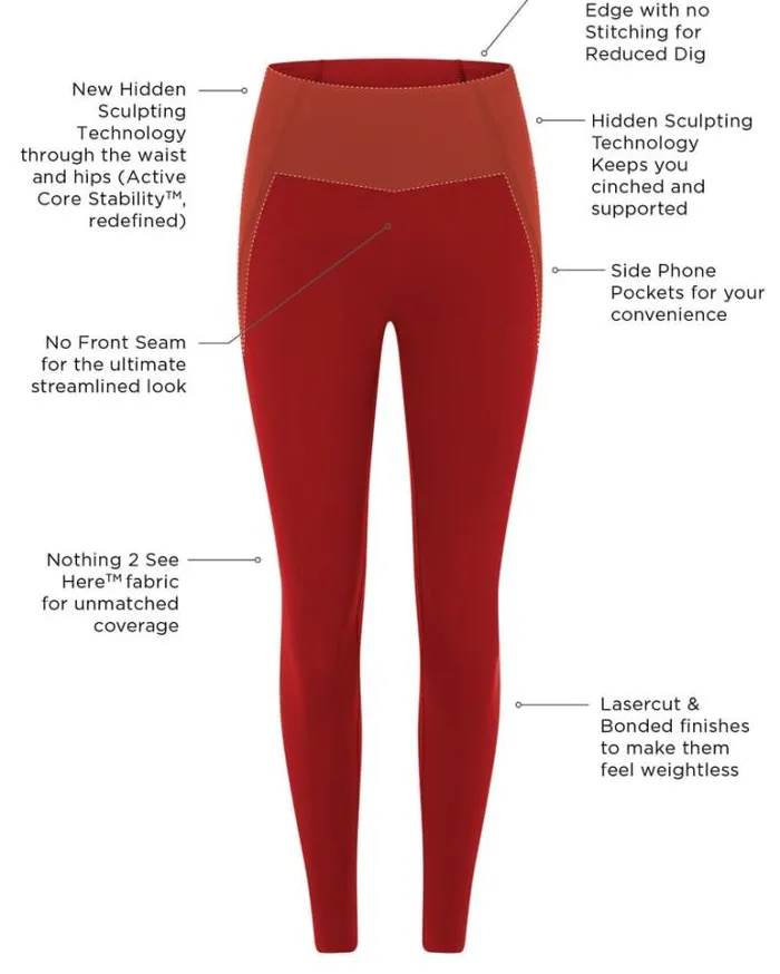 Women LORNA JANE Tights And Leggings Sculpt And Support No Ride Ankle Biter Leggings Cherry