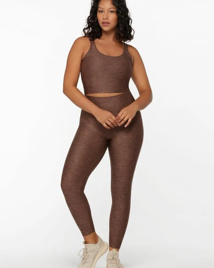 Women LORNA JANE Tights And Leggings Thermo Tech High Fold Full Length Leggings Chocolate Marl Print