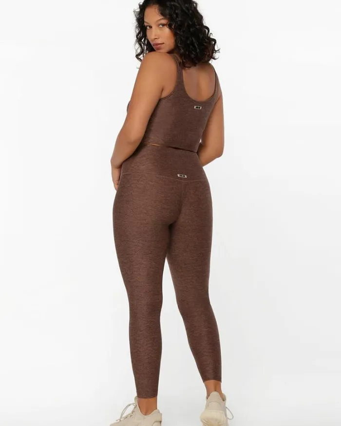 Women LORNA JANE Tights And Leggings Thermo Tech High Fold Full Length Leggings Chocolate Marl Print