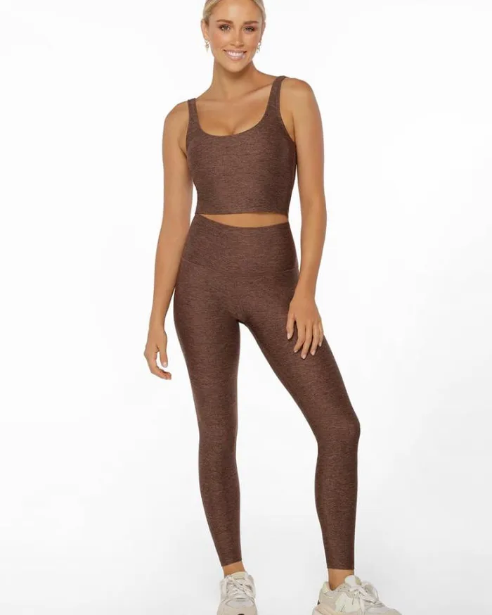 Women LORNA JANE Tights And Leggings Thermo Tech High Fold Full Length Leggings Chocolate Marl Print