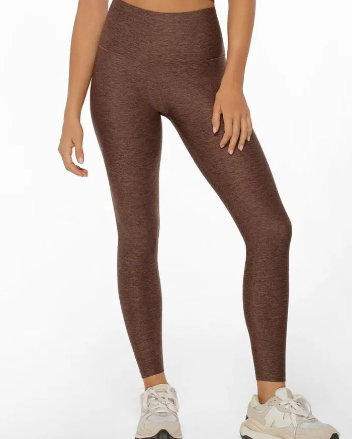 Women LORNA JANE Tights And Leggings Thermo Tech High Fold Full Length Leggings Chocolate Marl Print