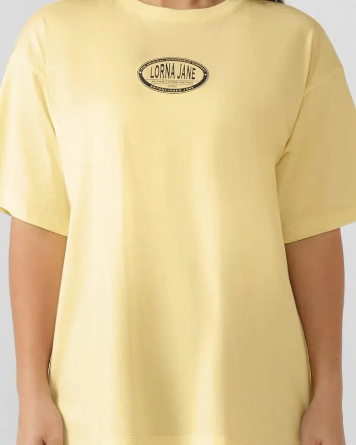 Women LORNA JANE Tops Active Nation Washed Boyfriend Tee Lemon Cream