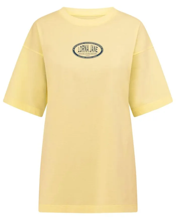 Women LORNA JANE Tops Active Nation Washed Boyfriend Tee Lemon Cream