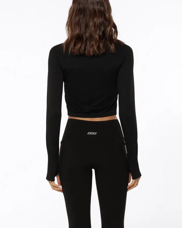 Women LORNA JANE Tops Dynamic Seamless Cropped Long Sleeve Top Black