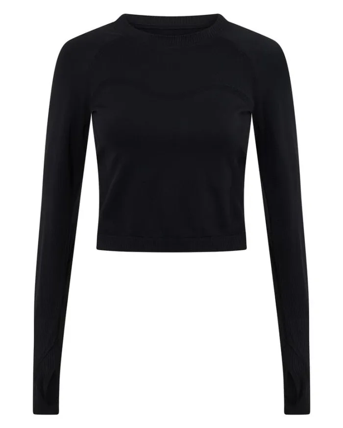 Women LORNA JANE Tops Dynamic Seamless Cropped Long Sleeve Top Black