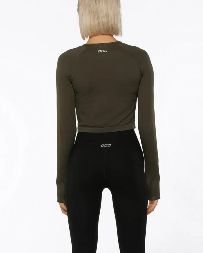 Women LORNA JANE Tops Dynamic Seamless Cropped Long Sleeve Top Luxury Green