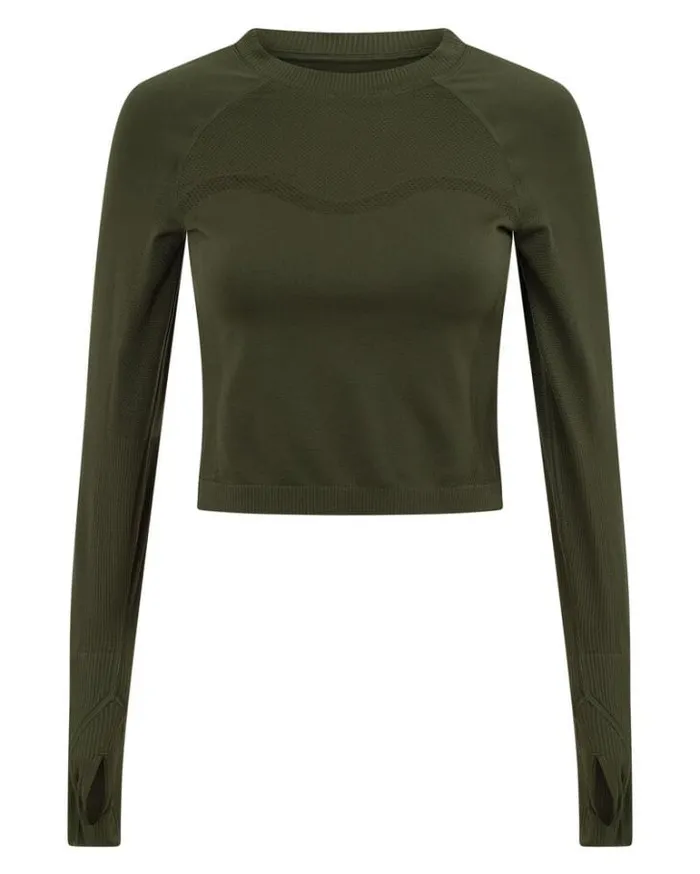 Women LORNA JANE Tops Dynamic Seamless Cropped Long Sleeve Top Luxury Green