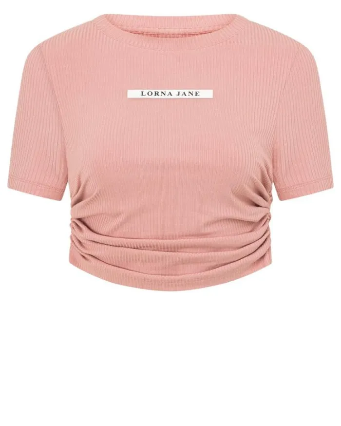 Women LORNA JANE Tops Easy Adjust Rib Short Sleeve Top Light Ash Rose