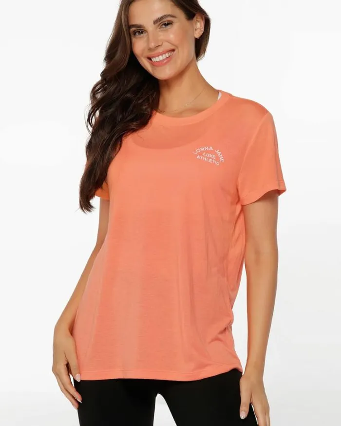 Women LORNA JANE Tops Lotus TShirt Sunset Orange