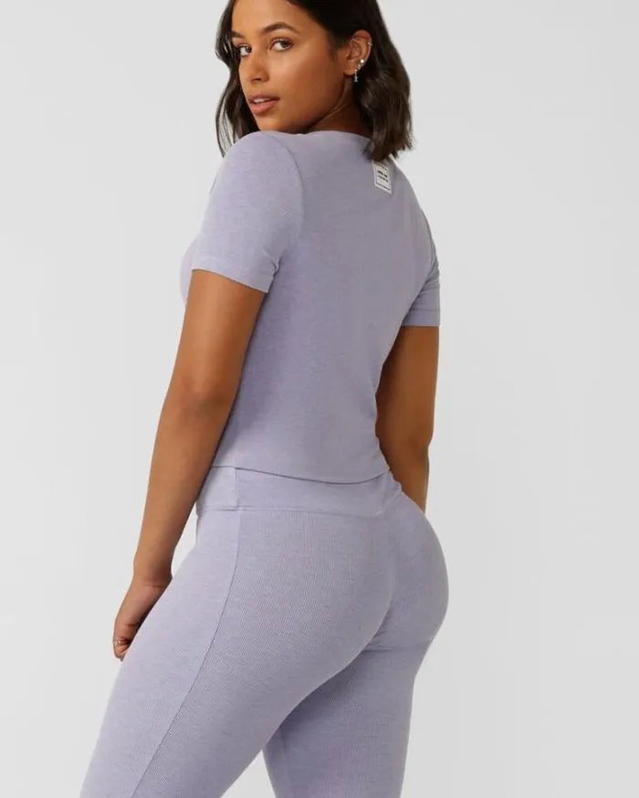 Women LORNA JANE Tops Modal Luxe Lounge Rib Tee Lavender Marl