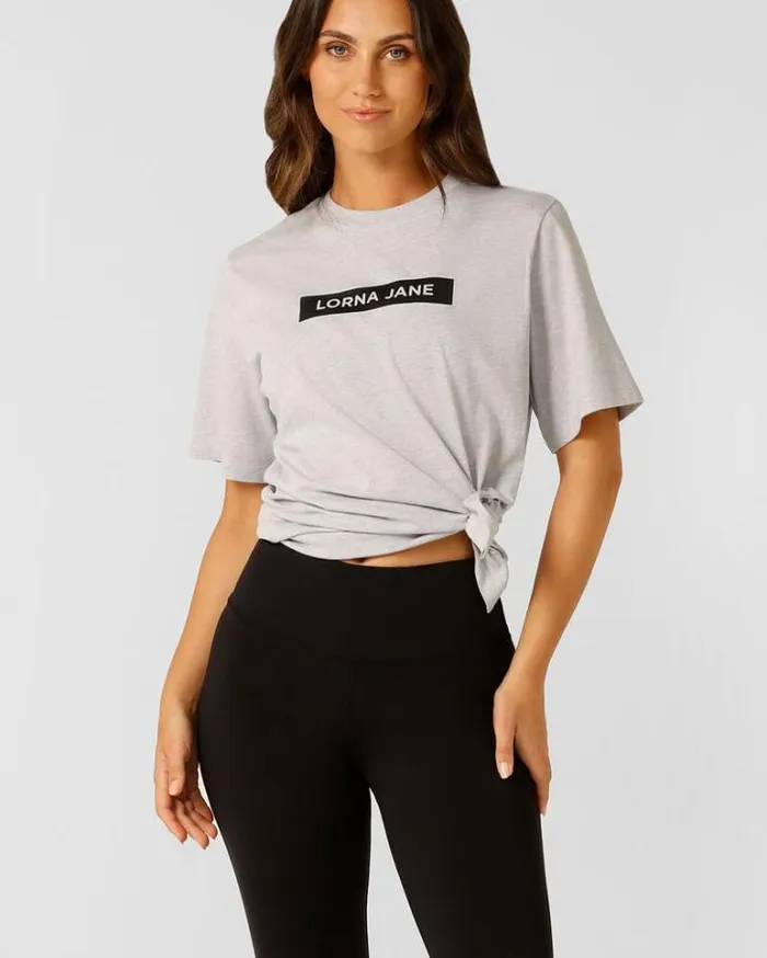 Women LORNA JANE Tops Split Hem Relaxed Tee Grey Marl