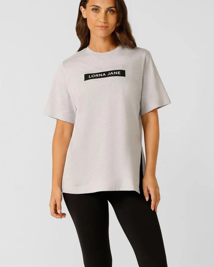 Women LORNA JANE Tops Split Hem Relaxed Tee Grey Marl