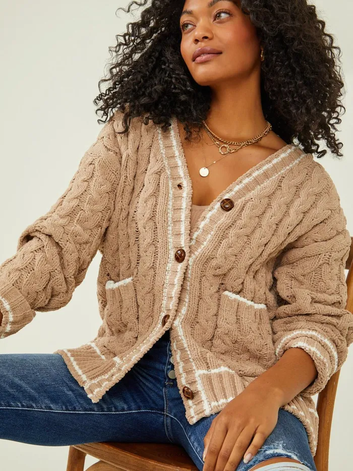 Women Lyla Varsity Cardigan Taupeivory Altar039d State Sweaters