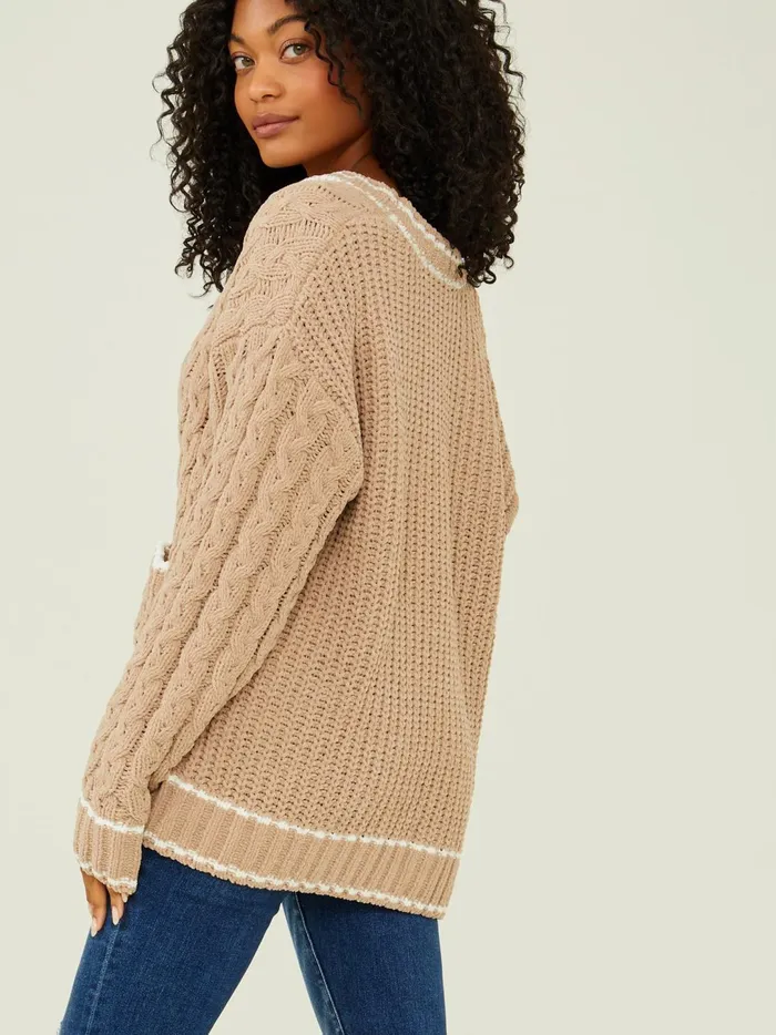 Women Lyla Varsity Cardigan Taupeivory Altar039d State Sweaters