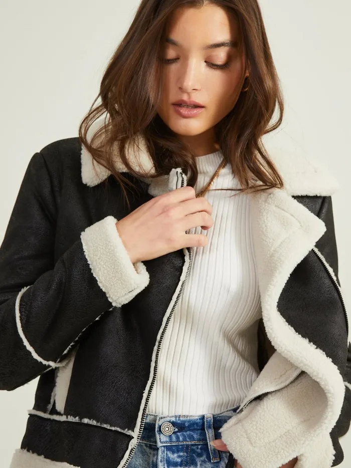 Women Lyric Sherpa Trim Moto Jacket Blackwhite Altar039d State Jackets