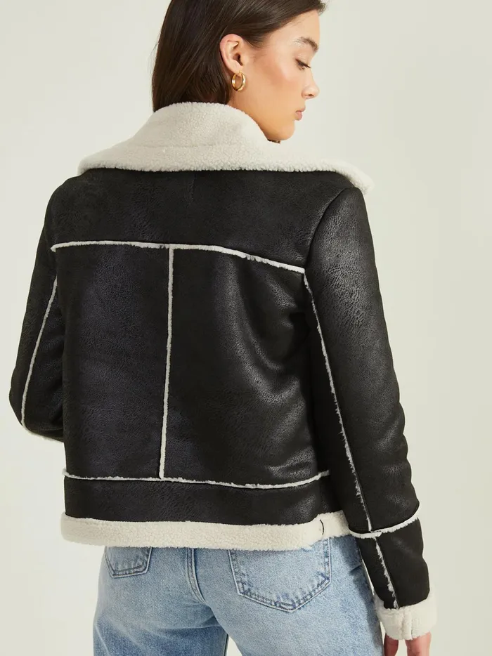 Women Lyric Sherpa Trim Moto Jacket Blackwhite Altar039d State Jackets