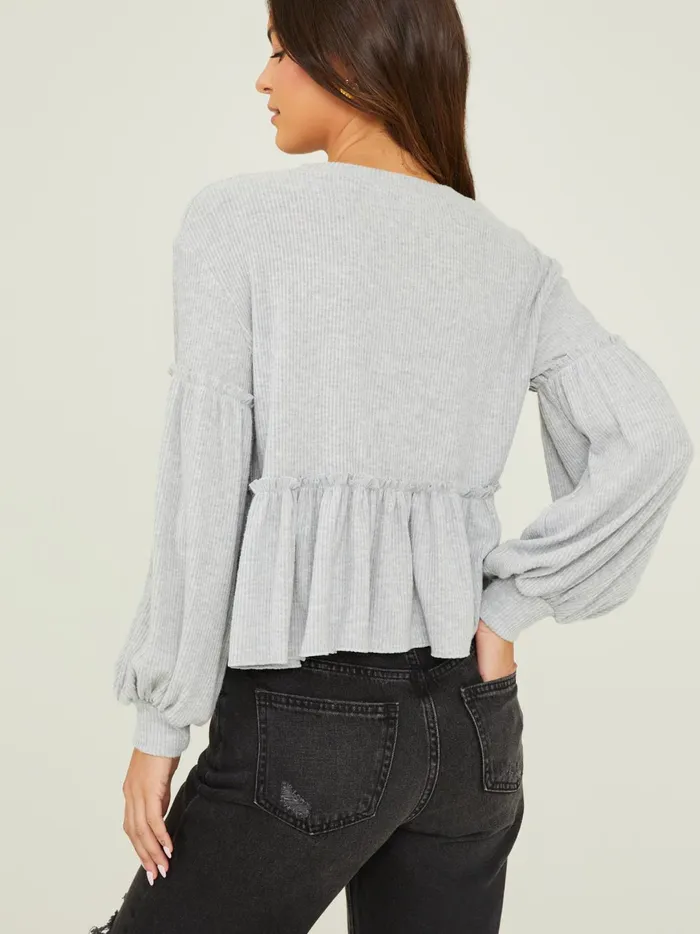 Women Mabel Ribbed Babydoll Top Heathergrey Altar039d State Blouses