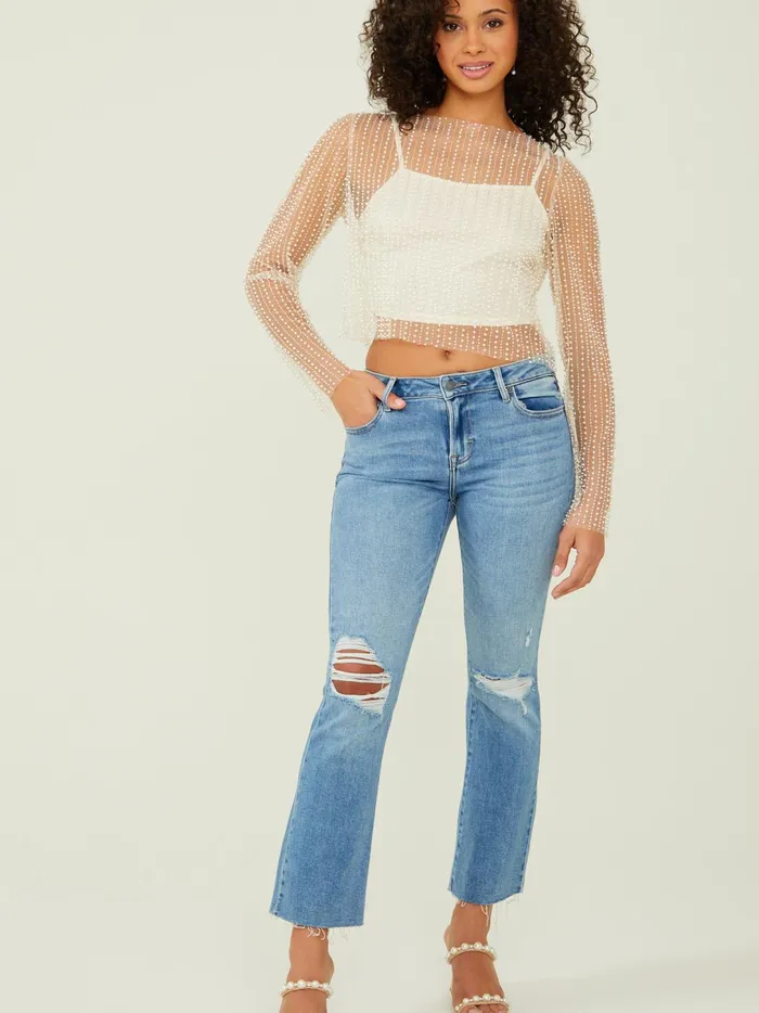 Women Maison Sheer Beaded Top Cream Altar039d State Blouses
