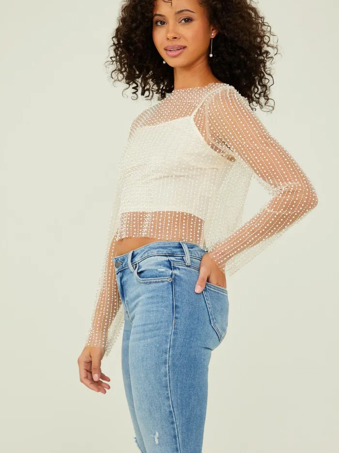 Women Maison Sheer Beaded Top Cream Altar039d State Blouses