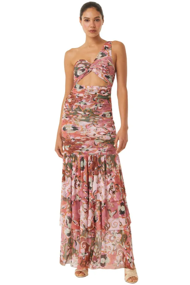 Women MISA Los Angeles Dresses ALETHEA DRESS Resort Batik Mesh