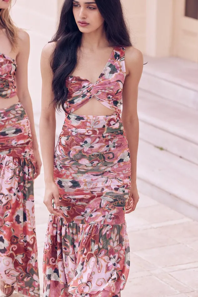 Women MISA Los Angeles Dresses ALETHEA DRESS Resort Batik Mesh