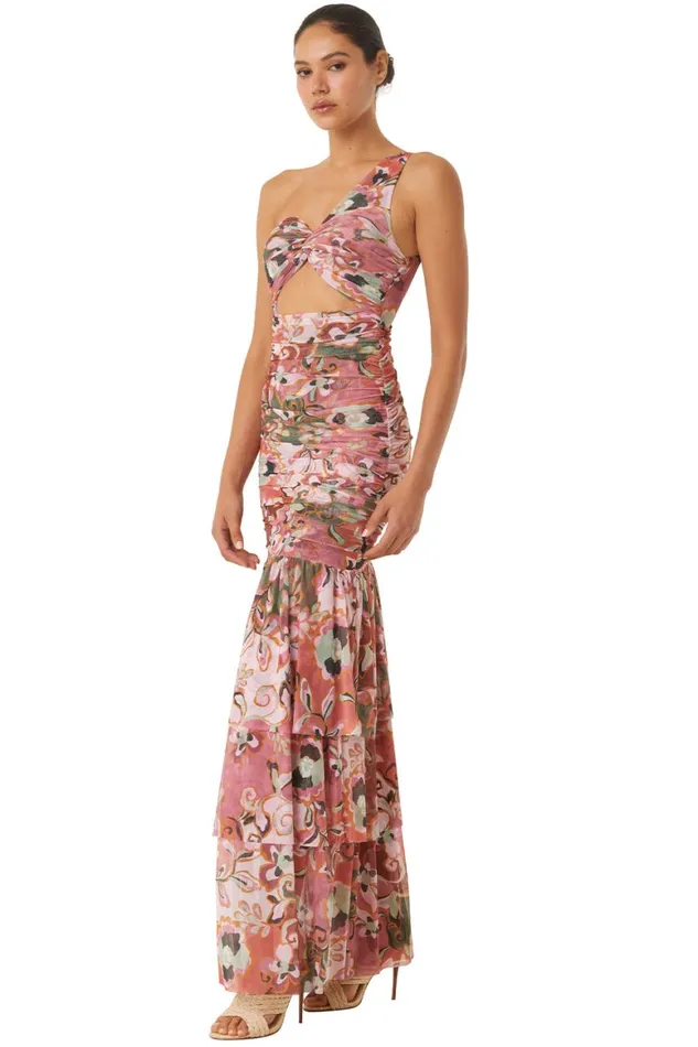 Women MISA Los Angeles Dresses ALETHEA DRESS Resort Batik Mesh