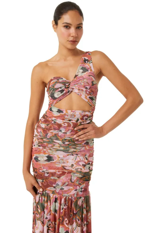 Women MISA Los Angeles Dresses ALETHEA DRESS Resort Batik Mesh