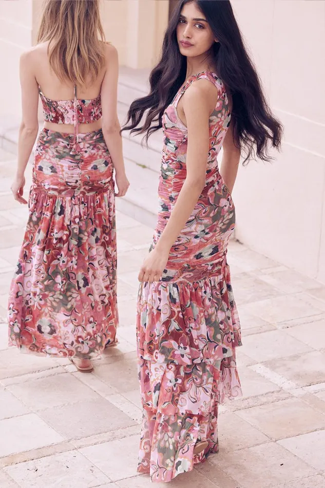 Women MISA Los Angeles Dresses ALETHEA DRESS Resort Batik Mesh