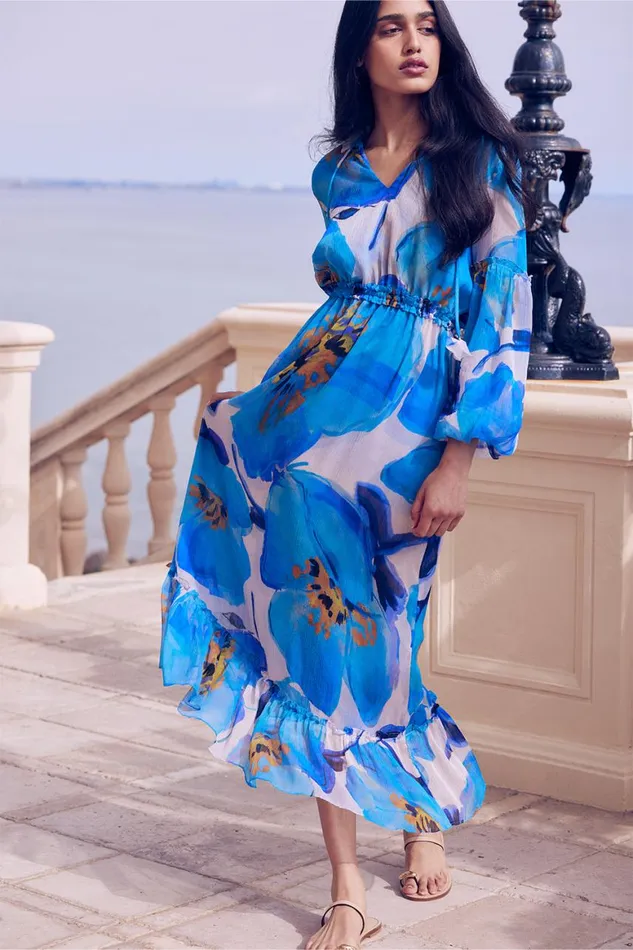 Women MISA Los Angeles Dresses AMATA DRESS Blue Poppy