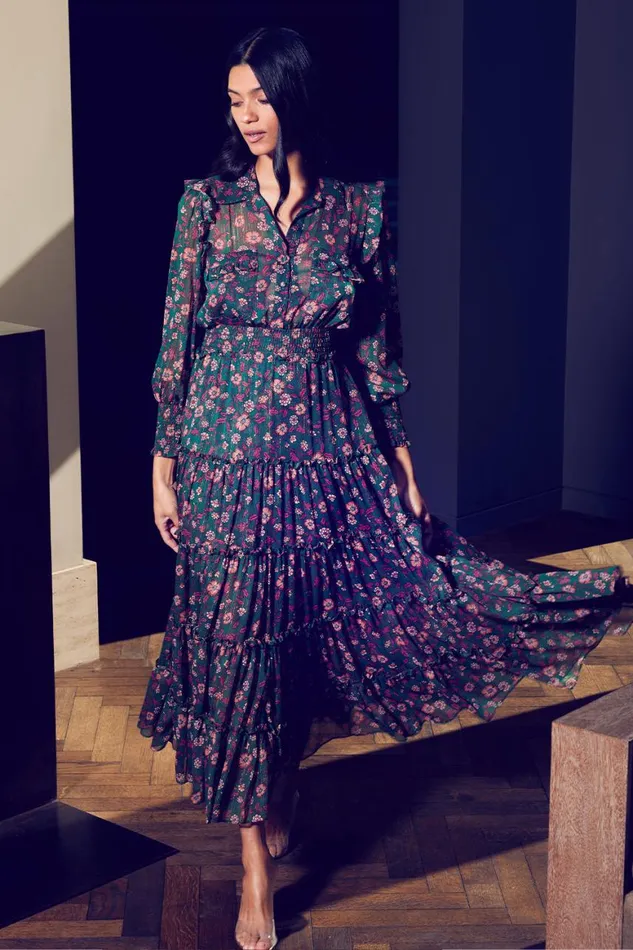 Women MISA Los Angeles Dresses AYDENIZ DRESS Evergreen Blooms