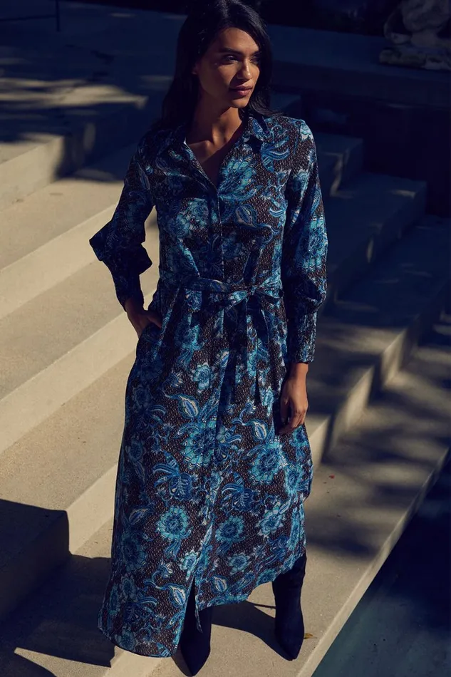 Women MISA Los Angeles Dresses BETTINA DRESS Blue Sunflower