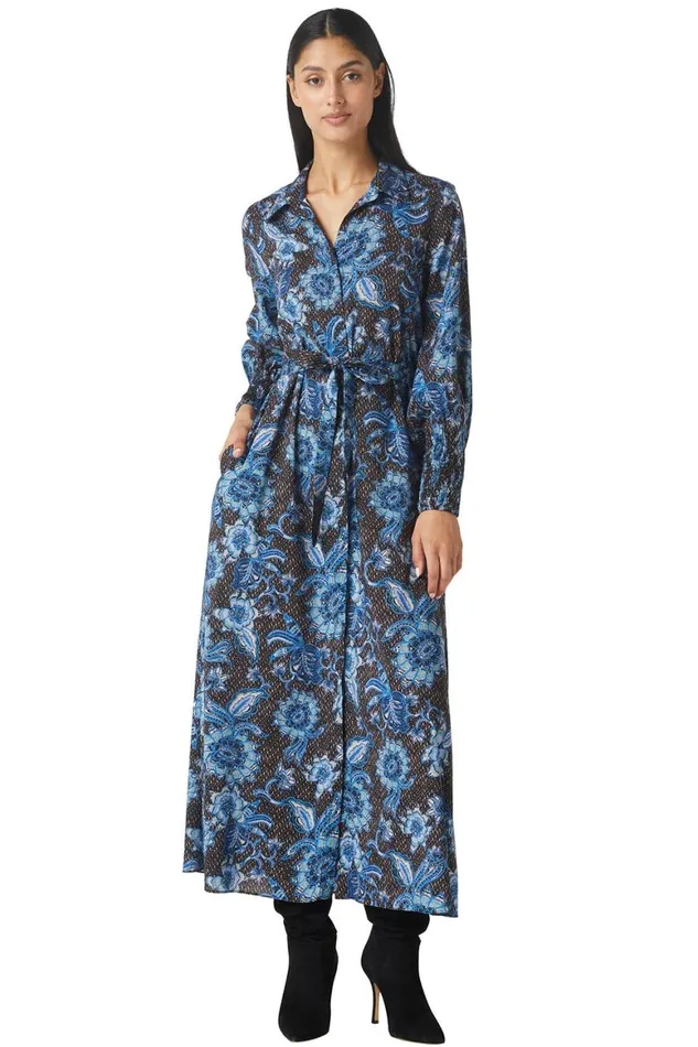 Women MISA Los Angeles Dresses BETTINA DRESS Blue Sunflower