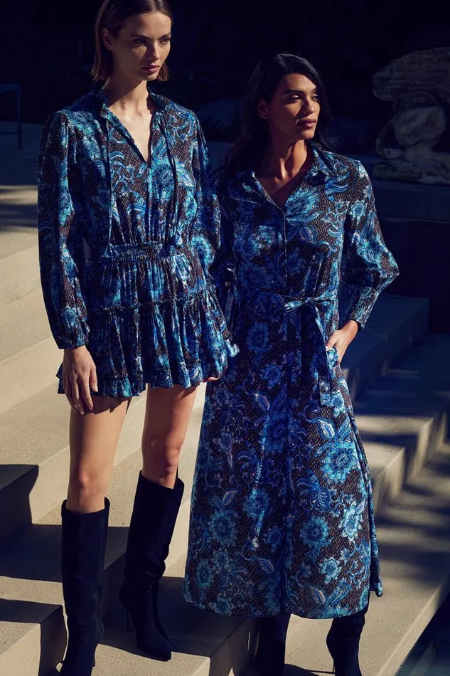 Women MISA Los Angeles Dresses BETTINA DRESS Blue Sunflower