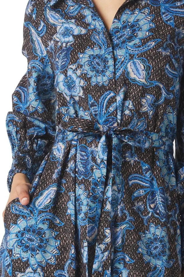 Women MISA Los Angeles Dresses BETTINA DRESS Blue Sunflower