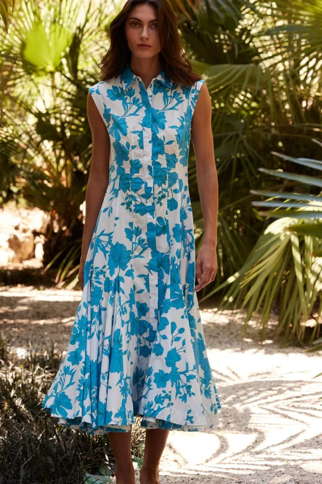 Women MISA Los Angeles Dresses CHARLOTTE DRESS Turquoise Flora Poplin