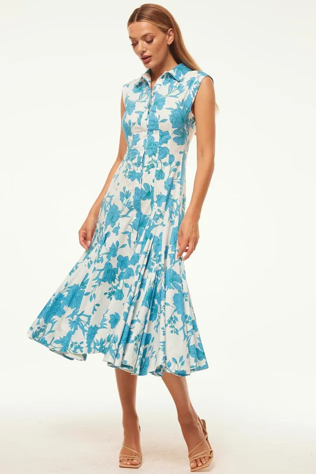 Women MISA Los Angeles Dresses CHARLOTTE DRESS Turquoise Flora Poplin