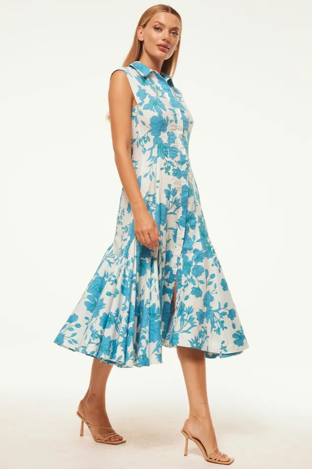 Women MISA Los Angeles Dresses CHARLOTTE DRESS Turquoise Flora Poplin