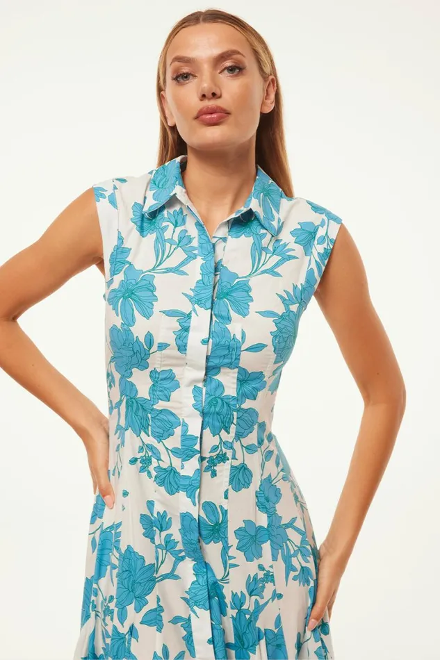Women MISA Los Angeles Dresses CHARLOTTE DRESS Turquoise Flora Poplin