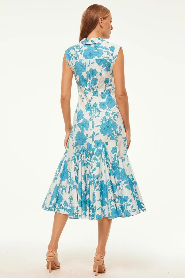 Women MISA Los Angeles Dresses CHARLOTTE DRESS Turquoise Flora Poplin