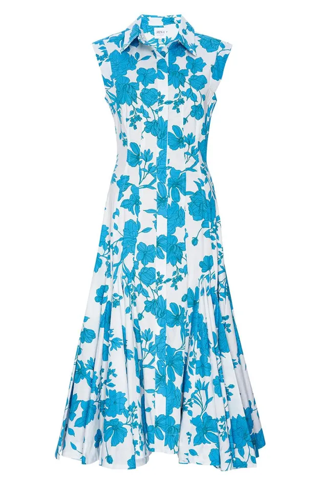 Women MISA Los Angeles Dresses CHARLOTTE DRESS Turquoise Flora Poplin