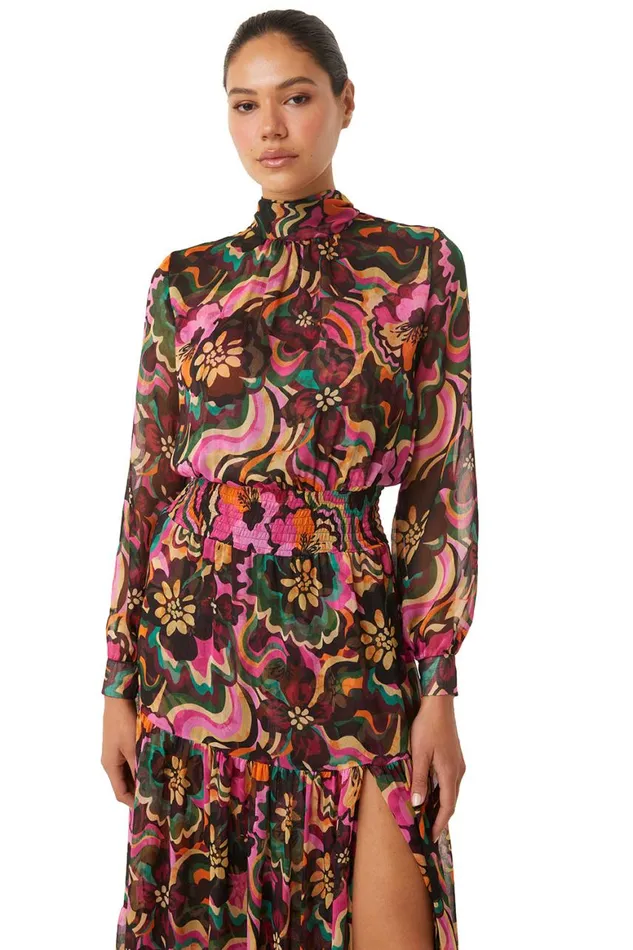 Women MISA Los Angeles Dresses DAPHNE DRESS Flora Groove Chiffon