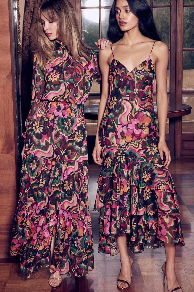 Women MISA Los Angeles Dresses DAPHNE DRESS Flora Groove Chiffon