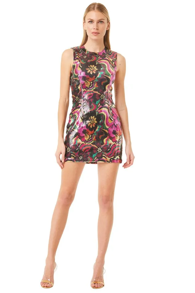 Women MISA Los Angeles Dresses EDIE DRESS Flora Groove Sequin
