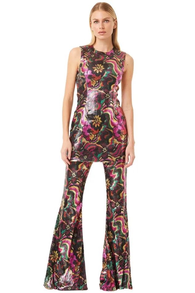 Women MISA Los Angeles Dresses EDIE DRESS Flora Groove Sequin