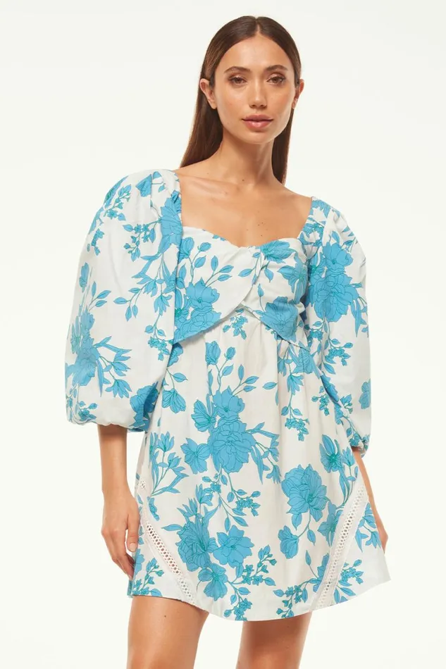 Women MISA Los Angeles Dresses GIADA DRESS Turquoise Flora Poplin