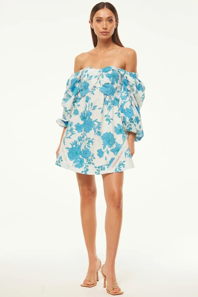 Women MISA Los Angeles Dresses GIADA DRESS Turquoise Flora Poplin